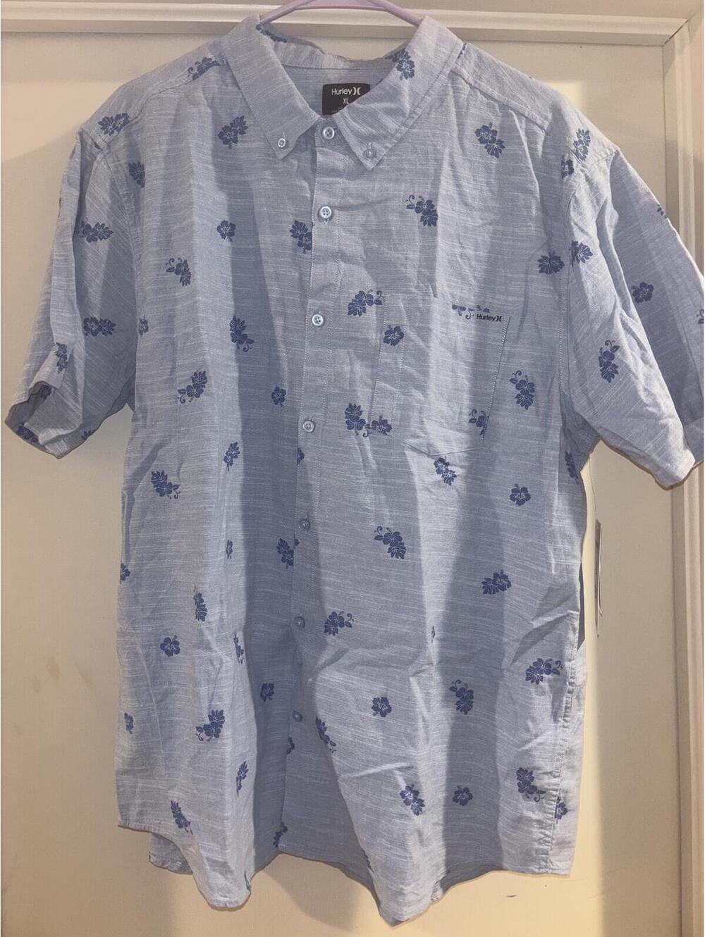 Hurley OAO Stretch Print Men’s Blue Floral Button Up Shirt S NWT